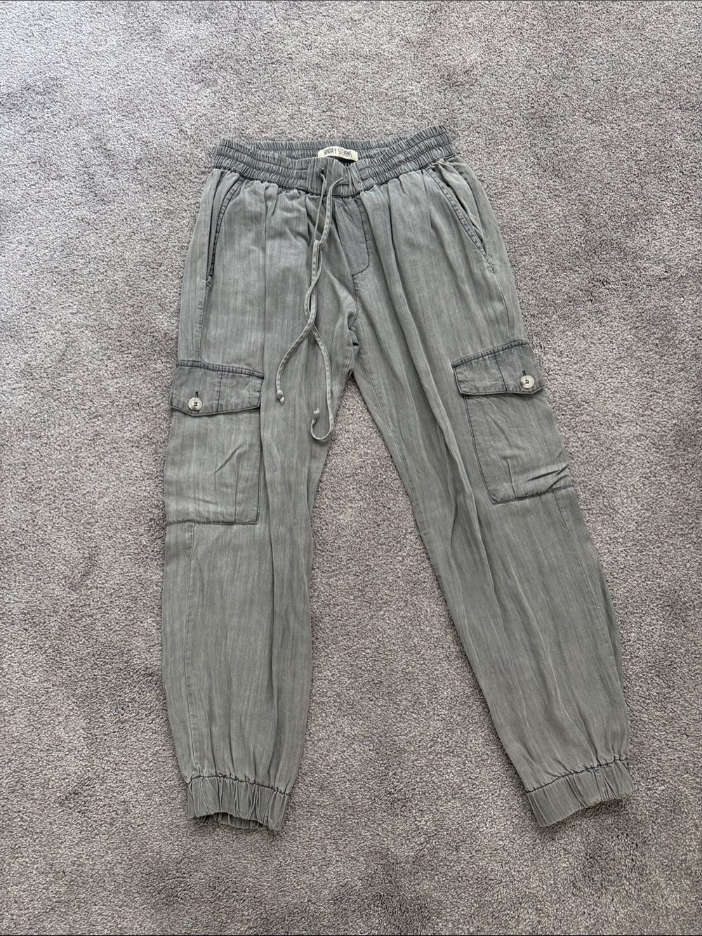 Gray Cargo Jogger Pants with Drawstring Waist